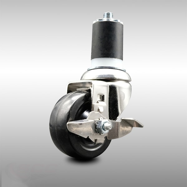 3 Inch 316SS Hard Rubber Swivel 1-3/4 Inch Expanding Stem Caster with Brake SCC